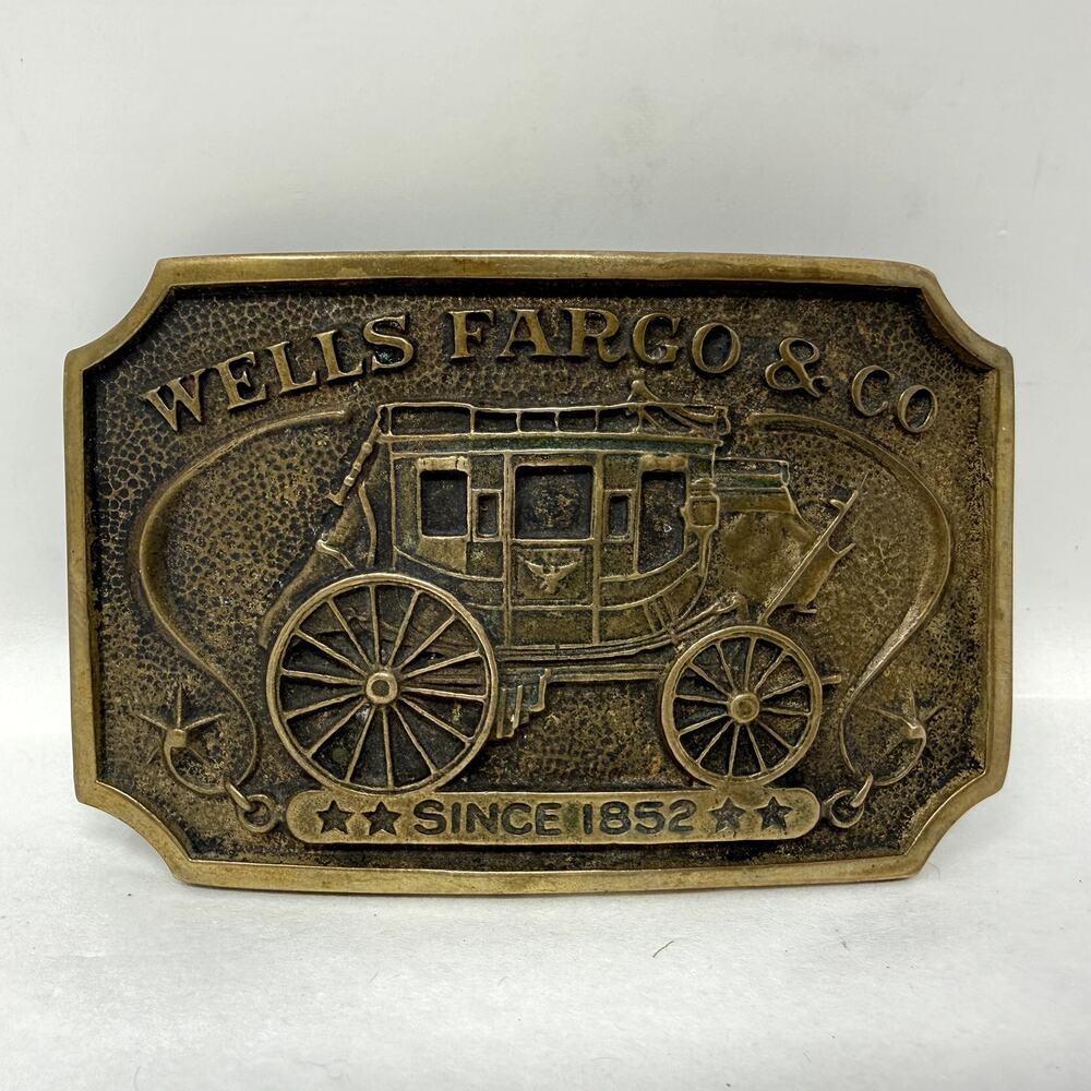 Vintage Wells Fargo Stagecoach Brass Belt Buckle 1973 WAP 2 Western Collectible